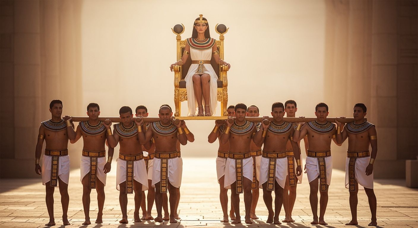 Egyptian Queen on Throne with Golden Toga