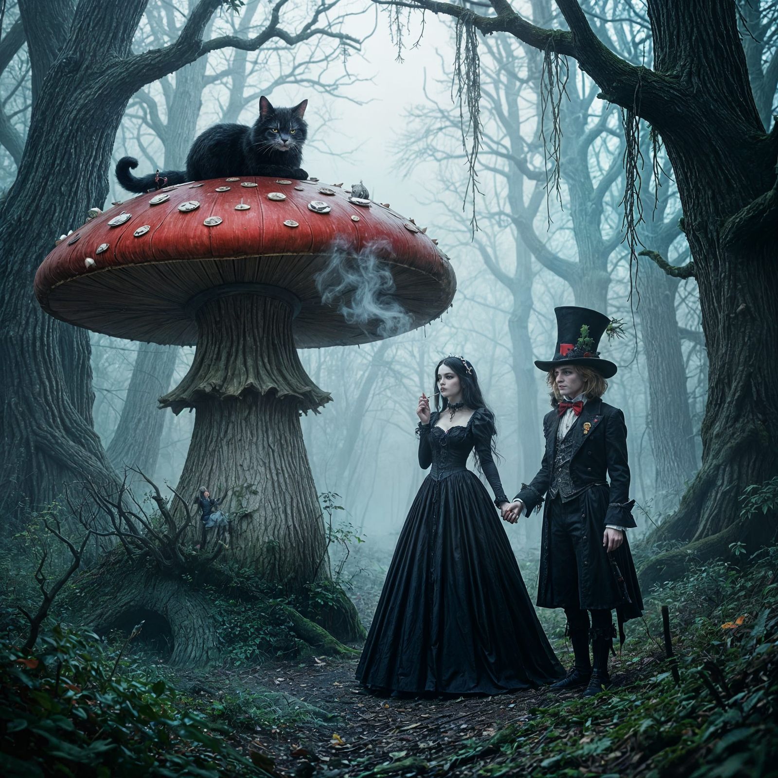 Gothic Alice in Wonderland with Cheshire Cat