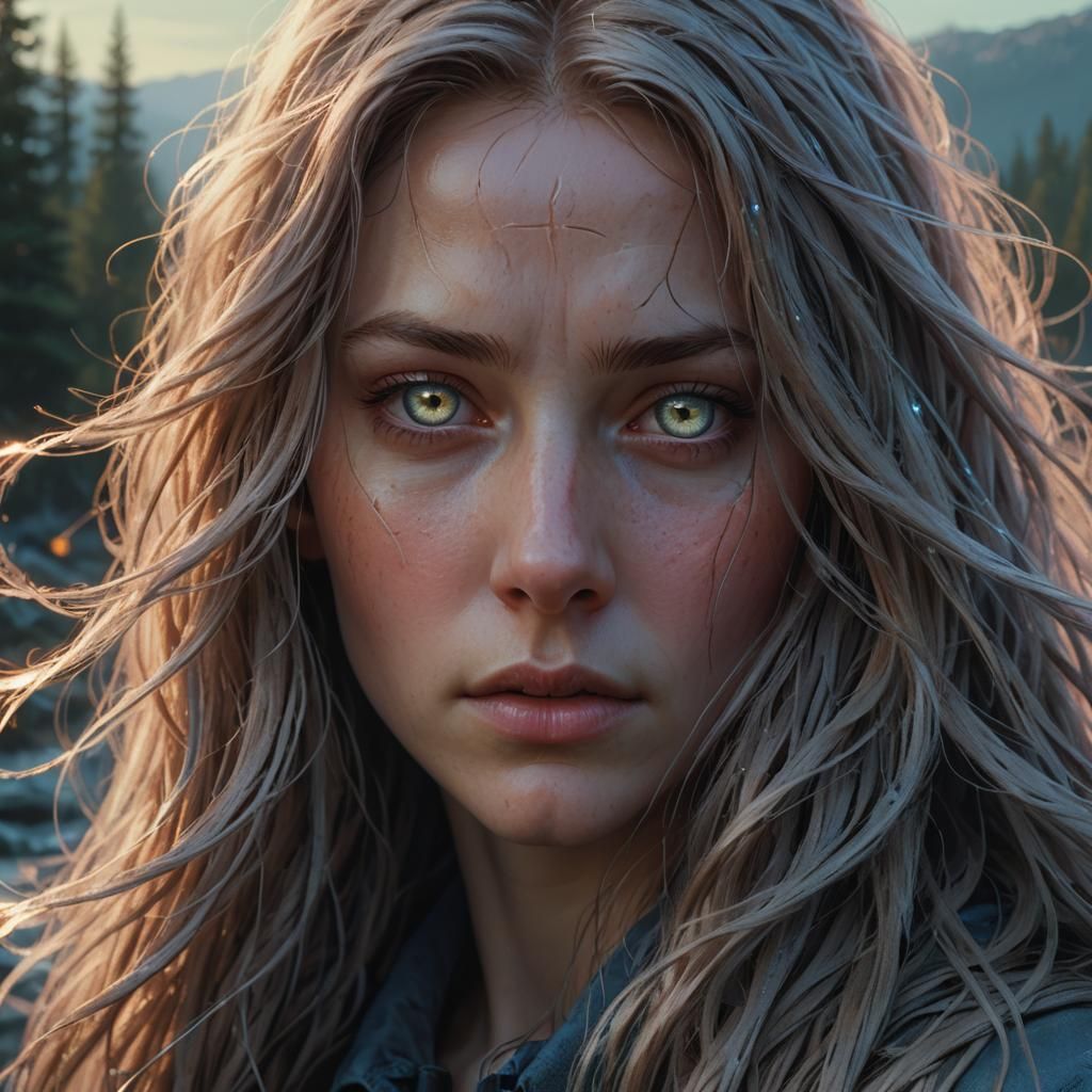 "Create a stunning close-up of an unreal, ethereal beauty of...