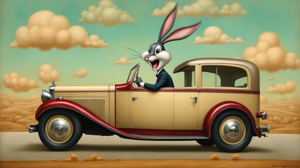 Bugs Bunny in a Vibrant Pop Surreal Oil Painting