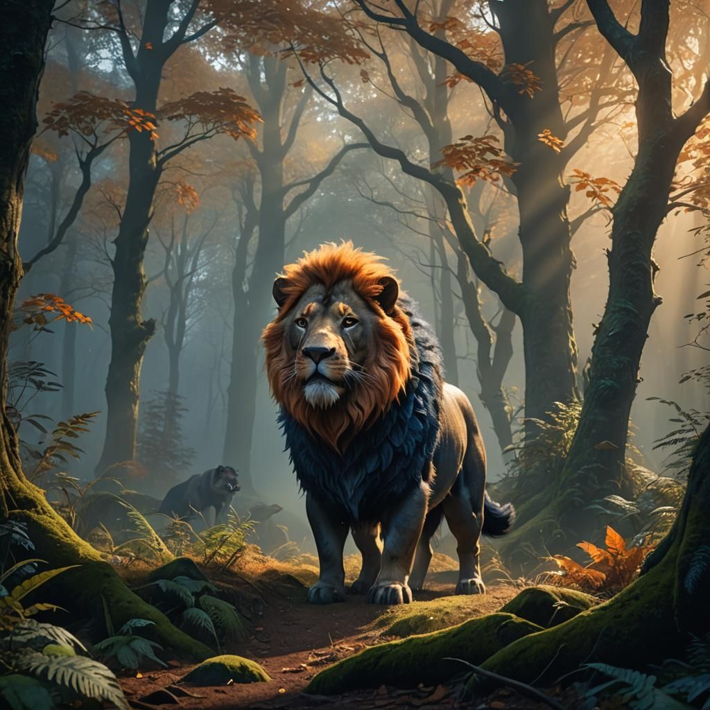 Half-Pig, Half-Lion Creature in Misty Forest