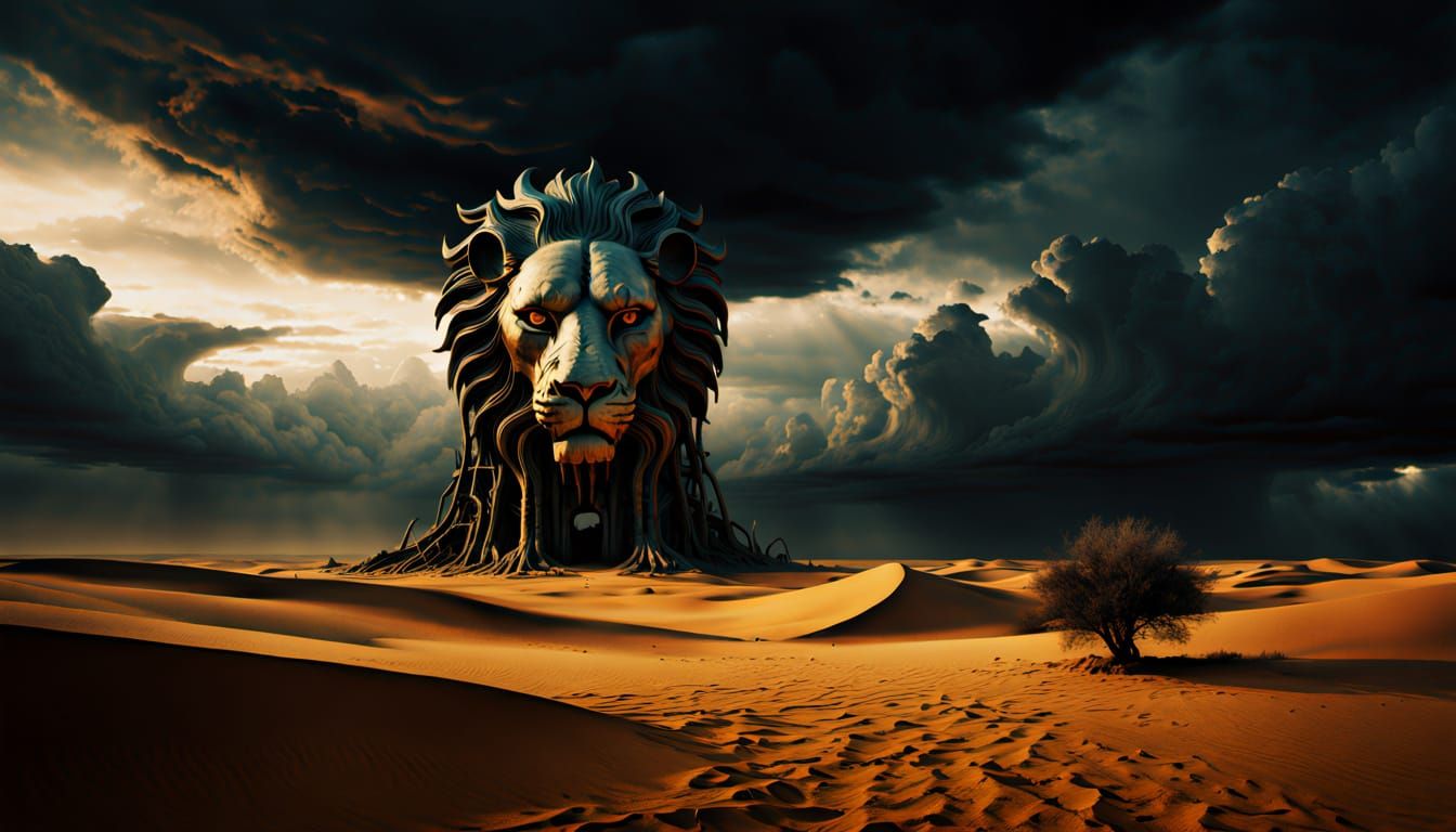 Surreal Desert Beast Emerges from Golden Hour Desert Wastes