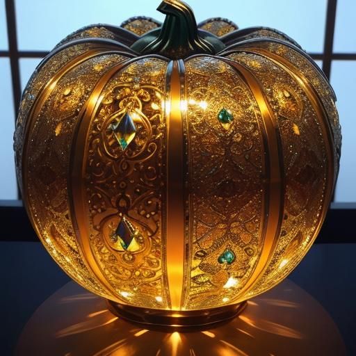 Ornate Glass Pumpkin with Gems on Filigree Stand