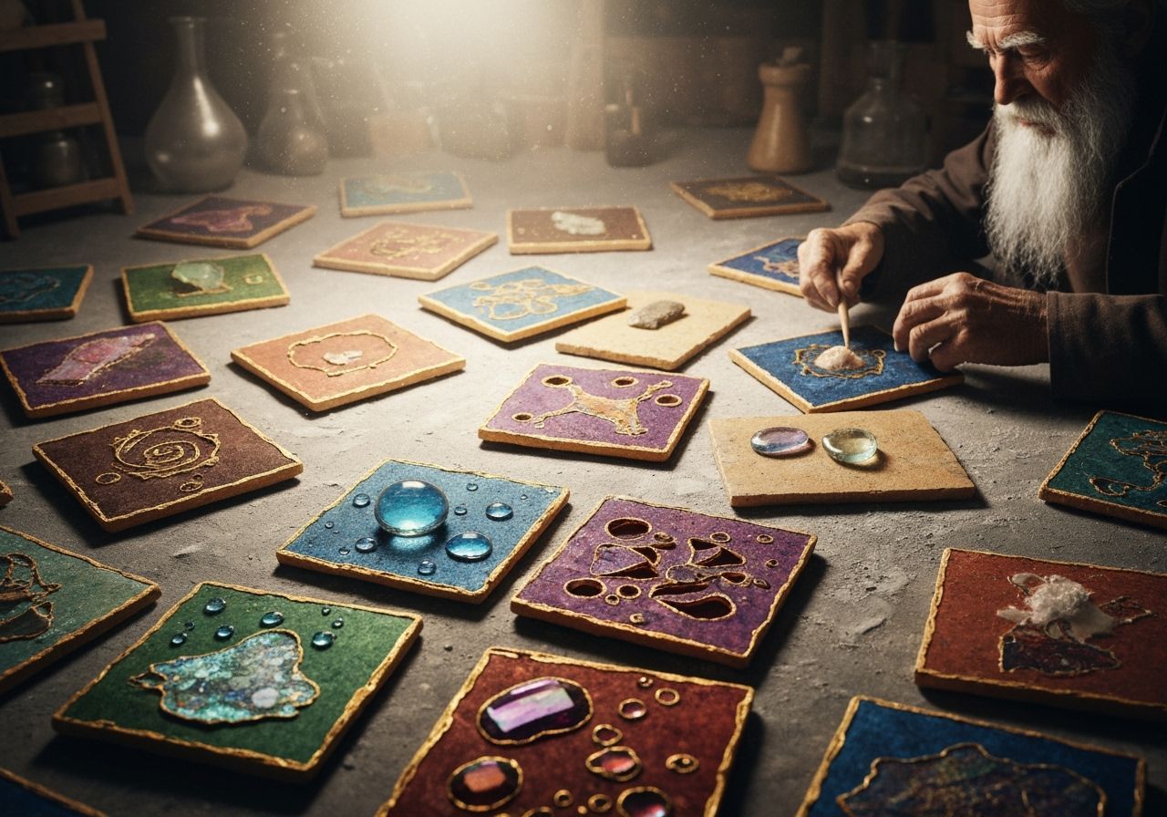 Alchemist's Workshop with Elemental Squares in Mixed Media S...