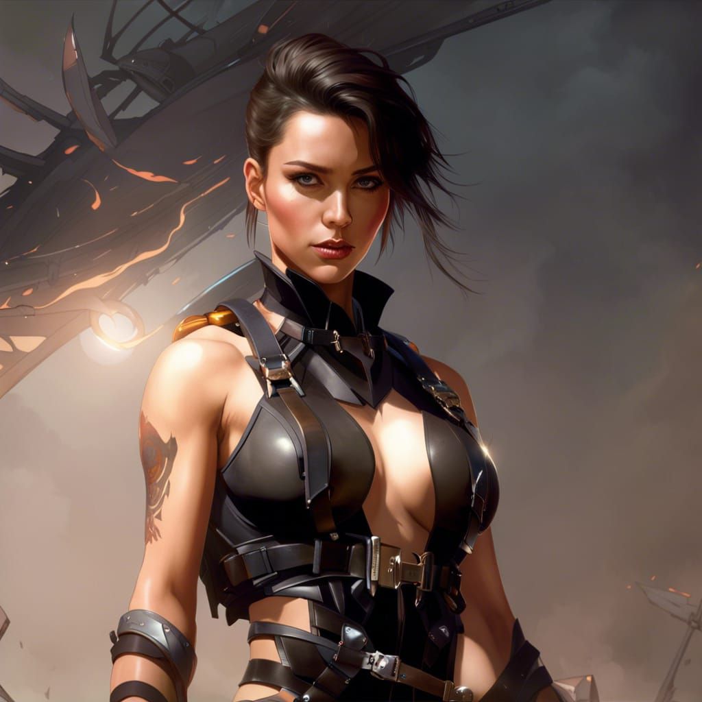 Tomboy in Harness: Dark Sci-Fi Concept Art