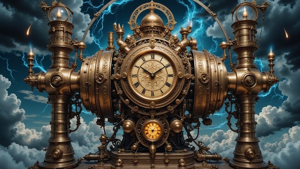 Steampunk Time Engine in Dark Oil Painting Style