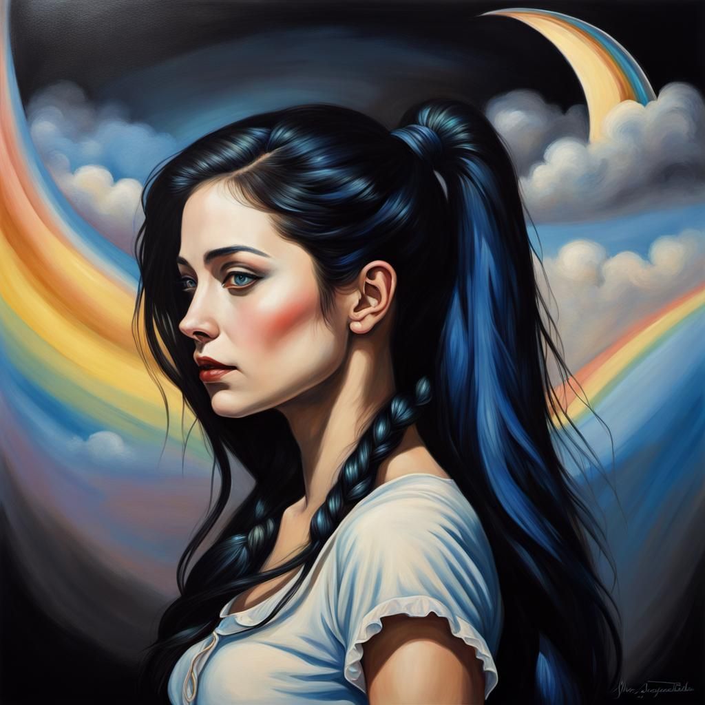 Noir Gothic Woman in Dreamscape, as Impressionist Painting