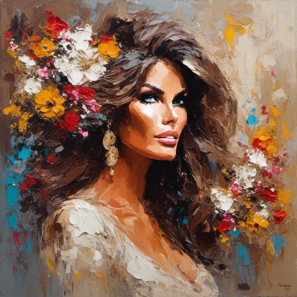 Raquel Welch Portrait in Impressionist Impasto Style