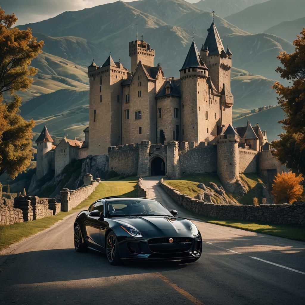 Jaguar F-Type Parked at Medieval Castle