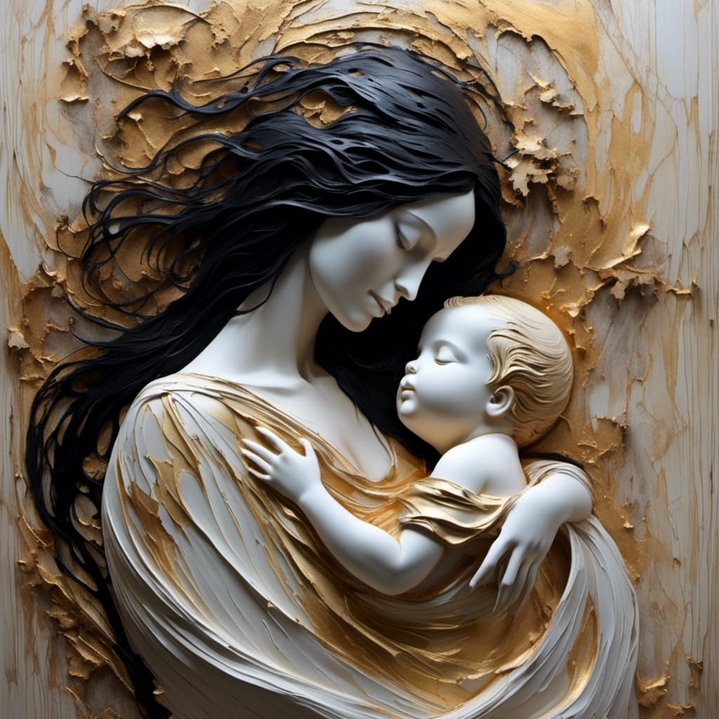 Serene Mother and Child: Graffiti Splash Art