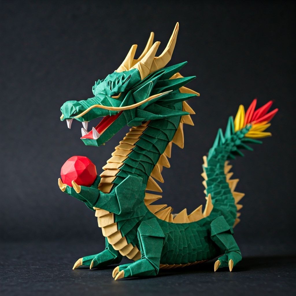 Intricate Origami Chinese Dragon with Orb