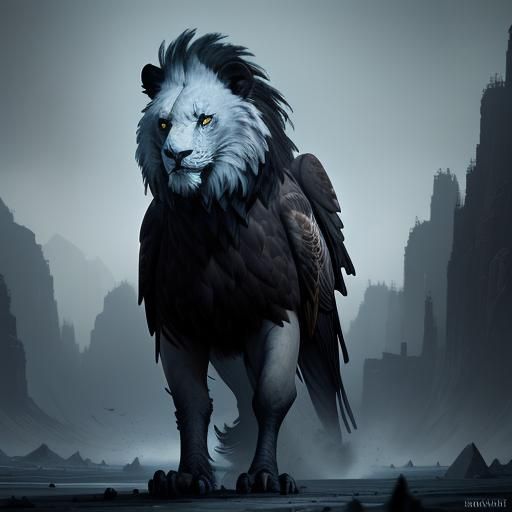 Majestic Eagle, Lion, and Winged Horse in Matte Painting Sty...