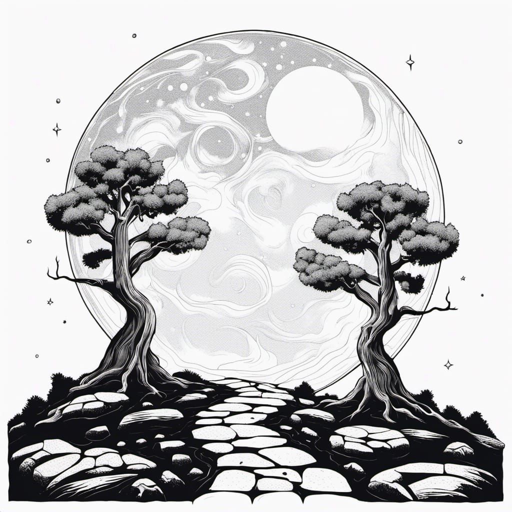 Stone Path Under Starry Sky in Art Brut Style