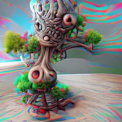 Friendly Tree Character with Colorful Background