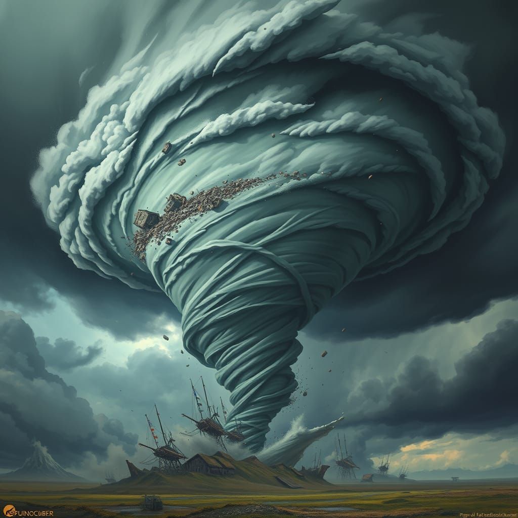 Swirling Tornado in Dark, Stormy Sky