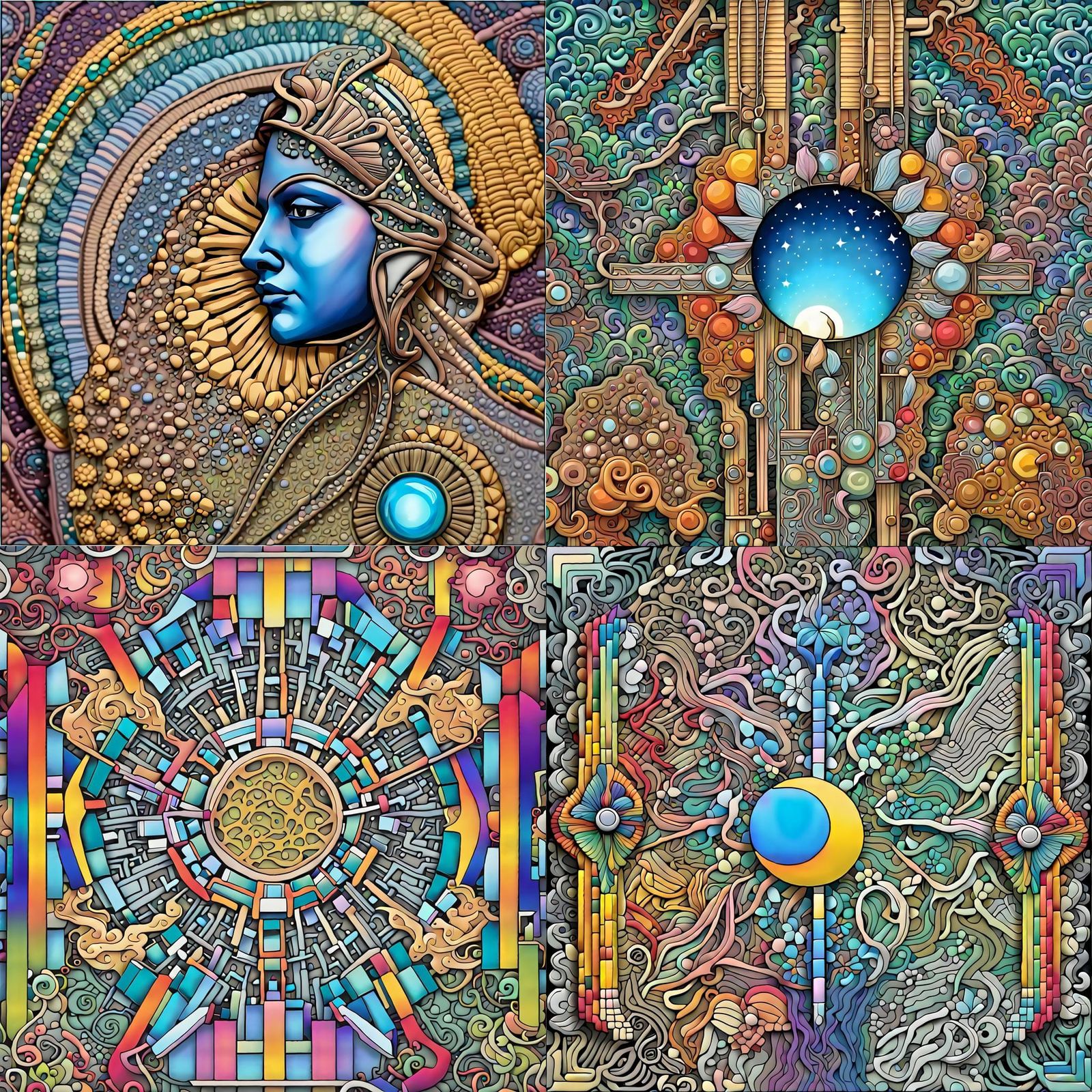 Zentangle 3-D Iridescent 
Frequency visualization theme 'Moon"chrome" as Bismuth coloration art deco Splash art hyperdet...