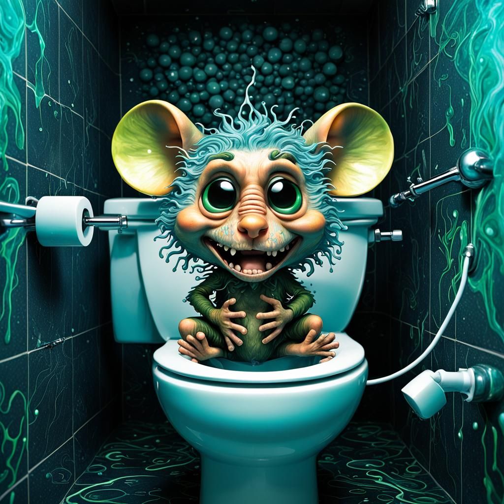 Angry Chibi Mouse on Toilet, Psychedelic Art