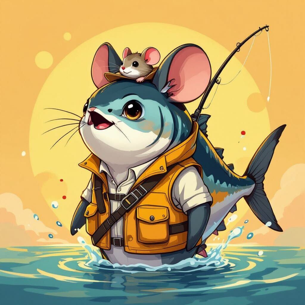Mouse-Headed Tuna in Whimsical Art Style