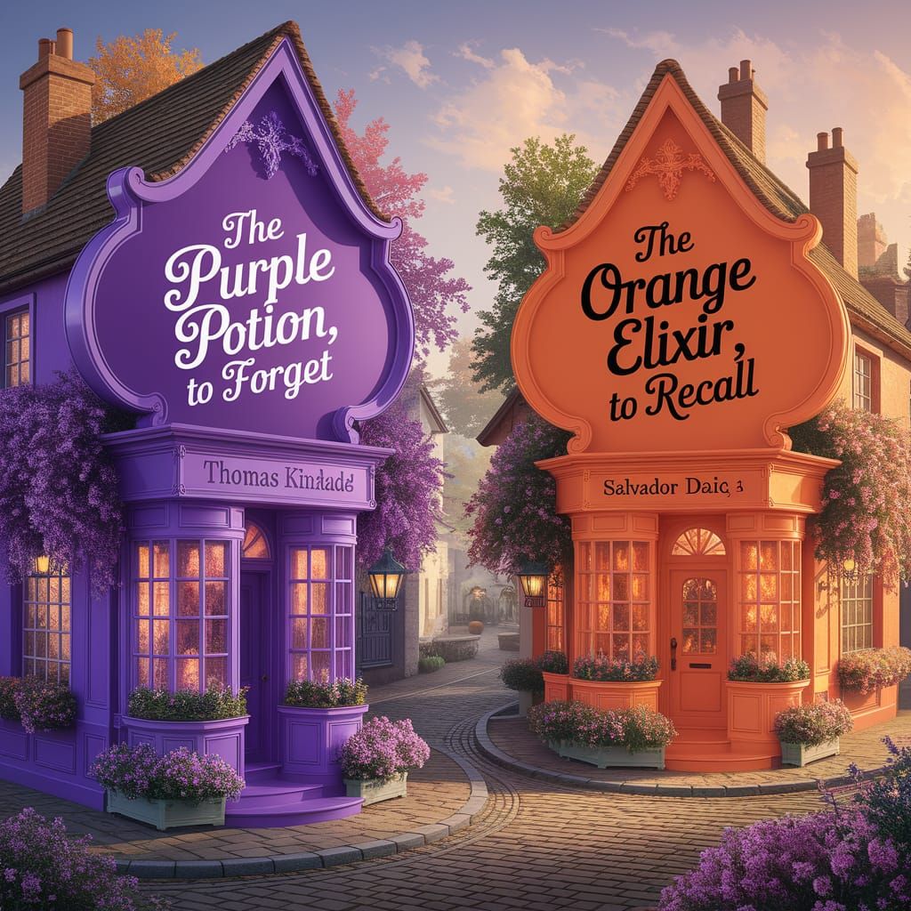 Whimsical Village Shops in Warm Golden Light