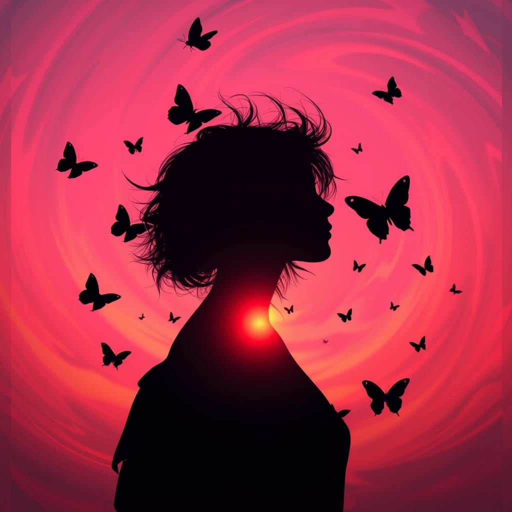 silhouette with butterfies