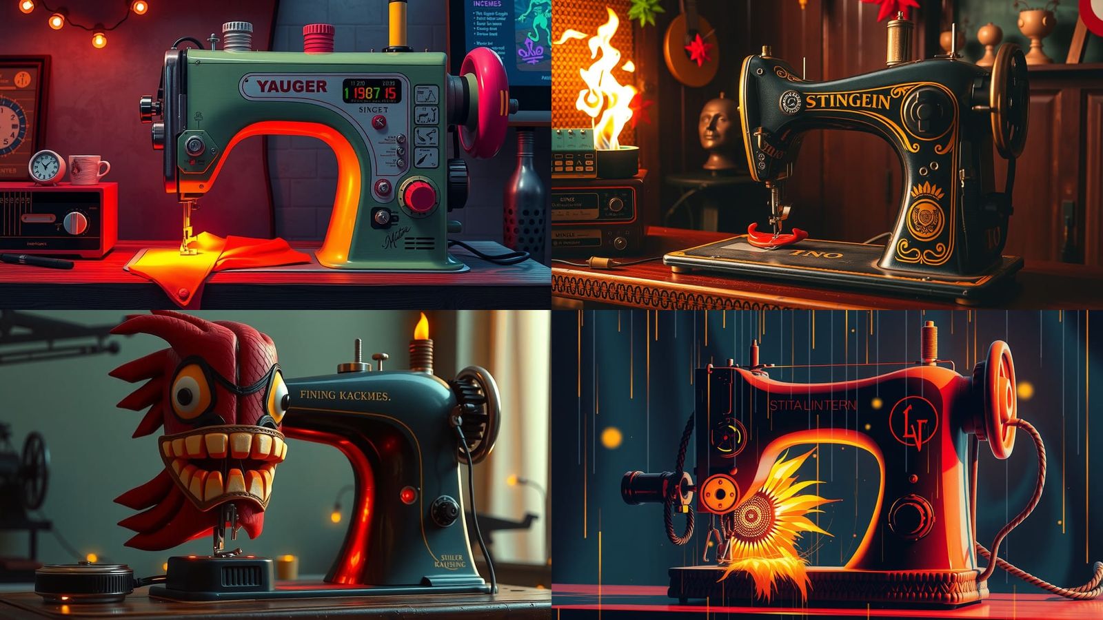 glitched upside down kon tiki torch singer sewing machine