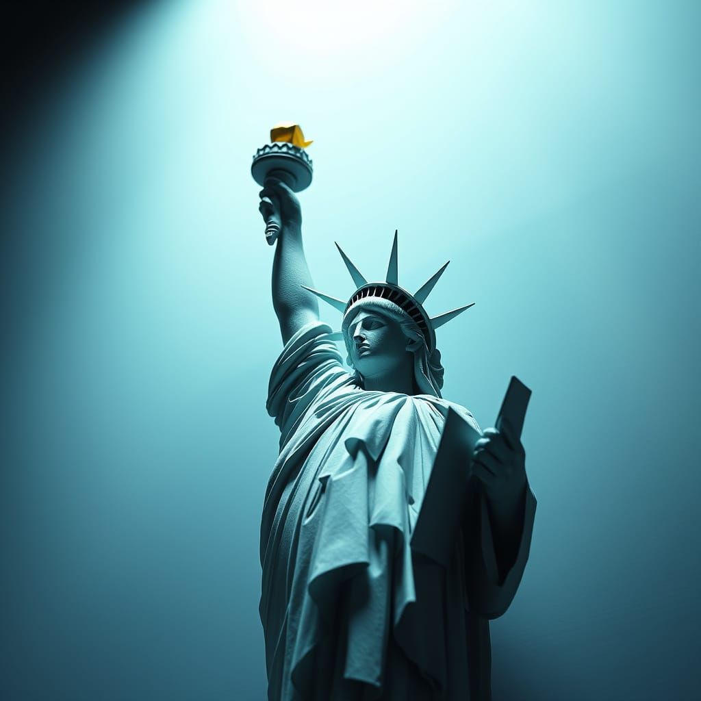 Origami Statue of Liberty in Cinematic Light