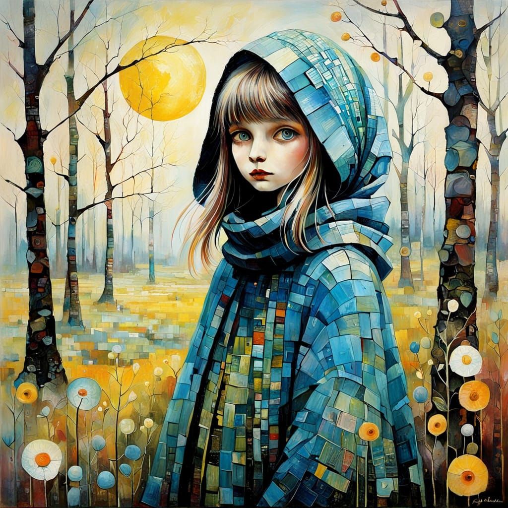 Primitive Naive Encaustic Painting with Textured Layers