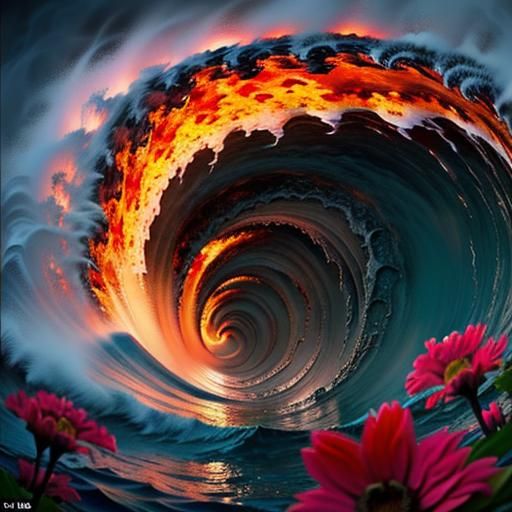 Hyperrealistic Hell Monster Hidden in Floral Wave