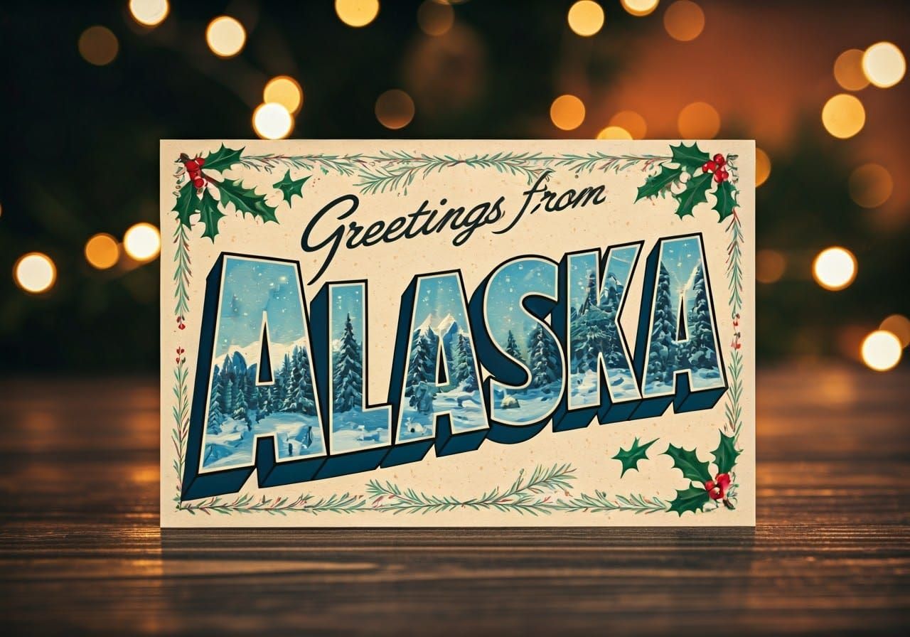 Vintage Alaska Postcard with Winter Wonderland Scenes