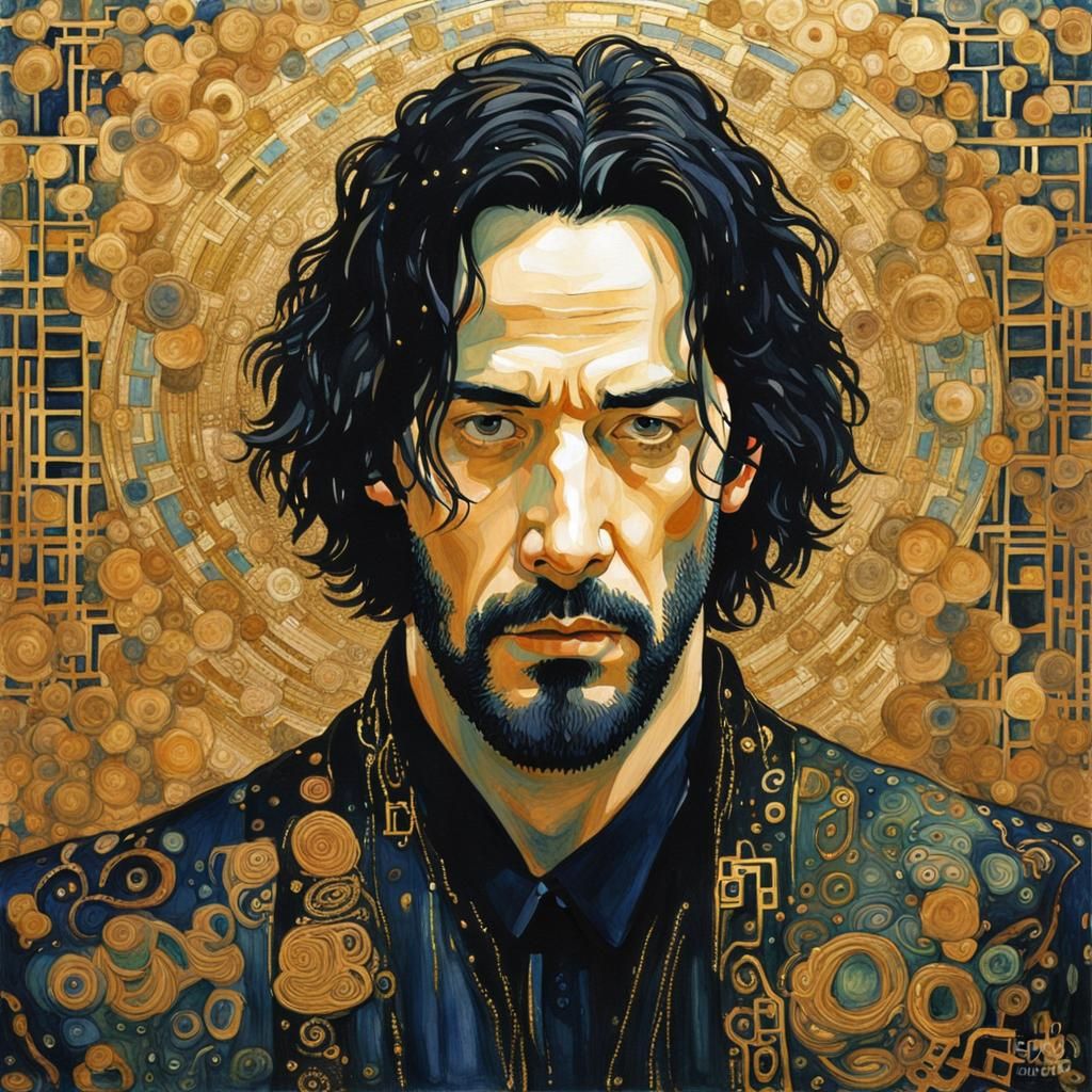 Neo in The Matrix, Klimt-Inspired Portrait
