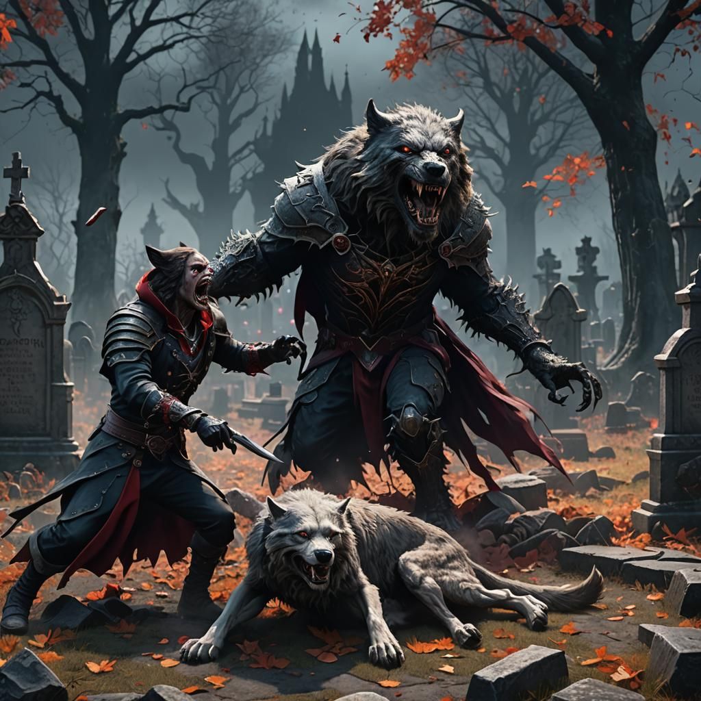 Dire Wolf vs Vampire Graveyard Battle