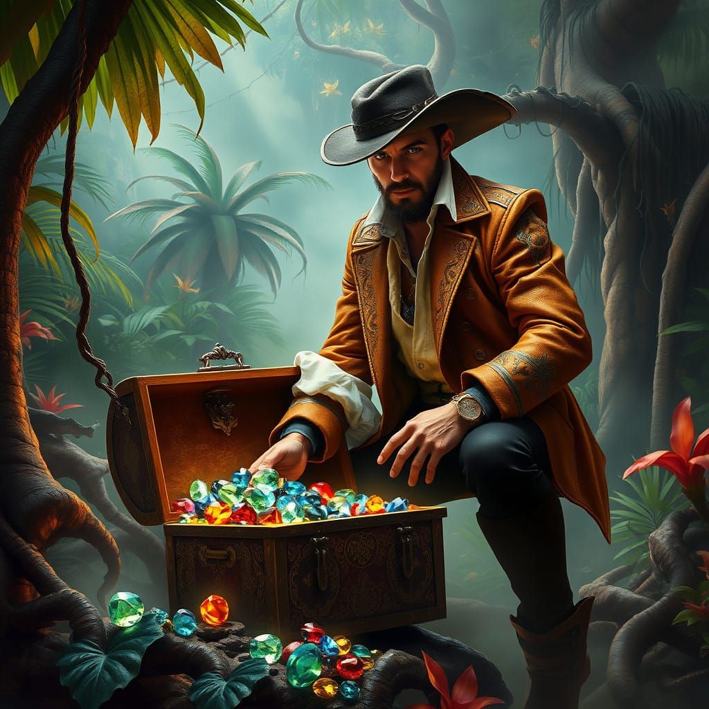 Tropical Jungle Treasure Hunter in Earth-Toned Regalia