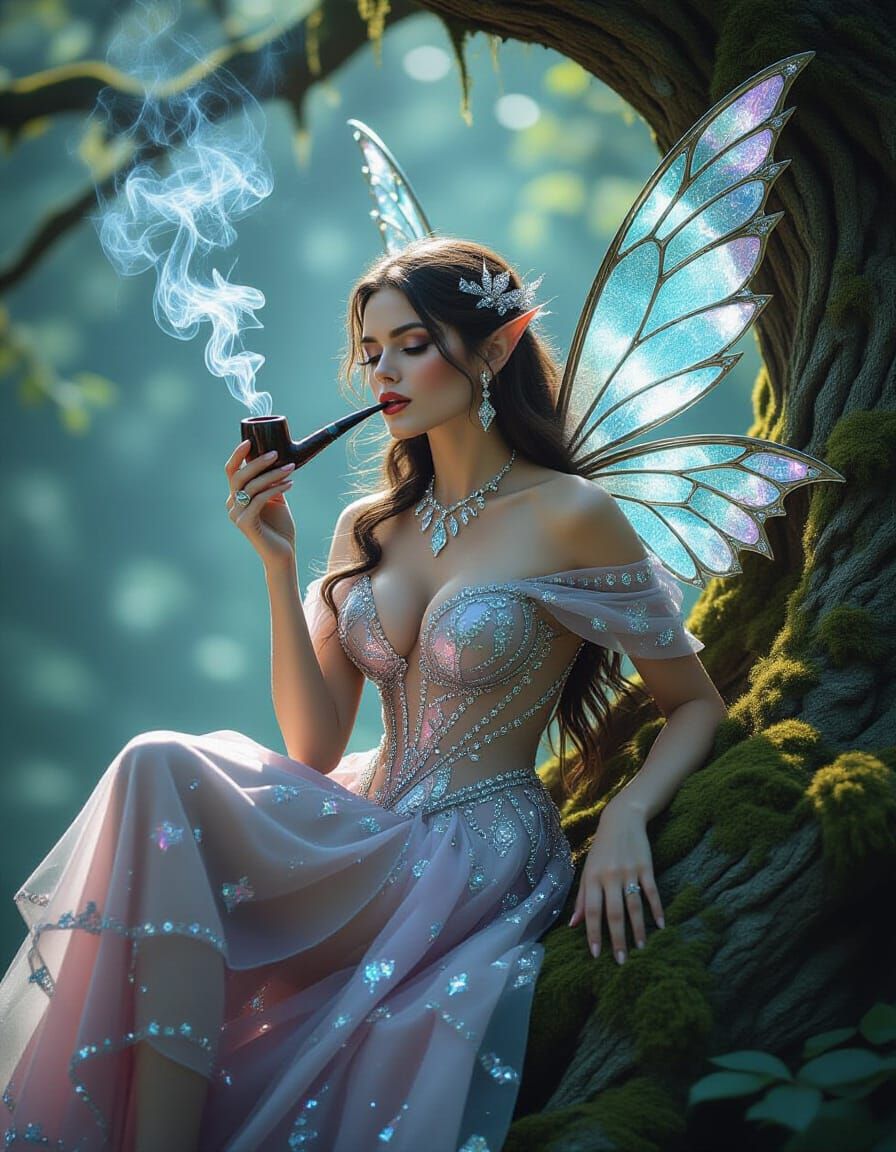 Fierce Fairy Smoking Pipe in Blue Crystal Gemstone Dress