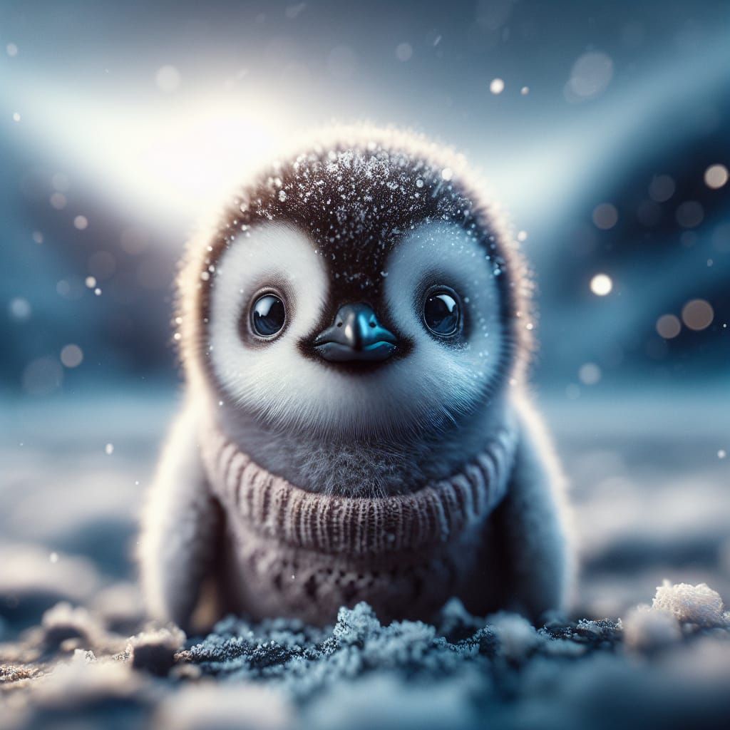 Hyperrealistic Baby Penguin in Arctic Scene