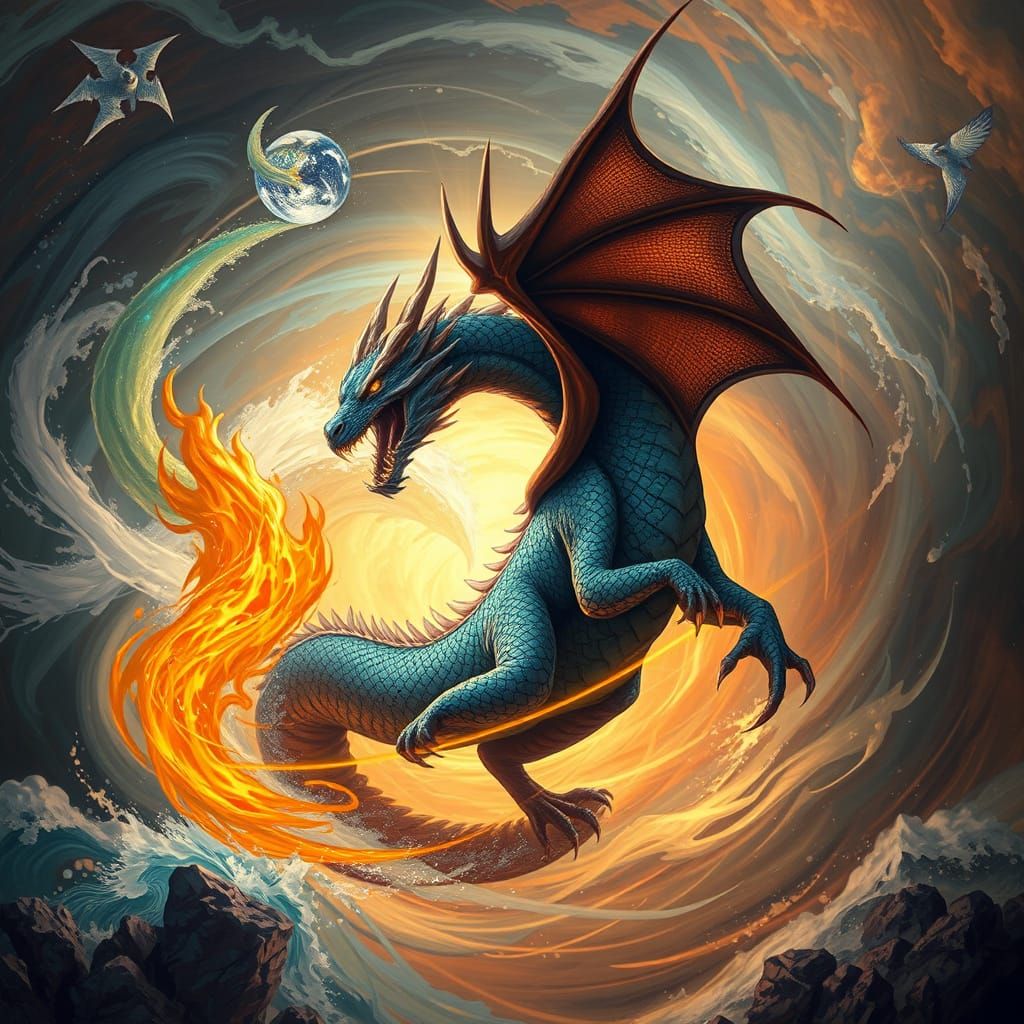 Dragon Embodied by the Elements in Vibrant Realism