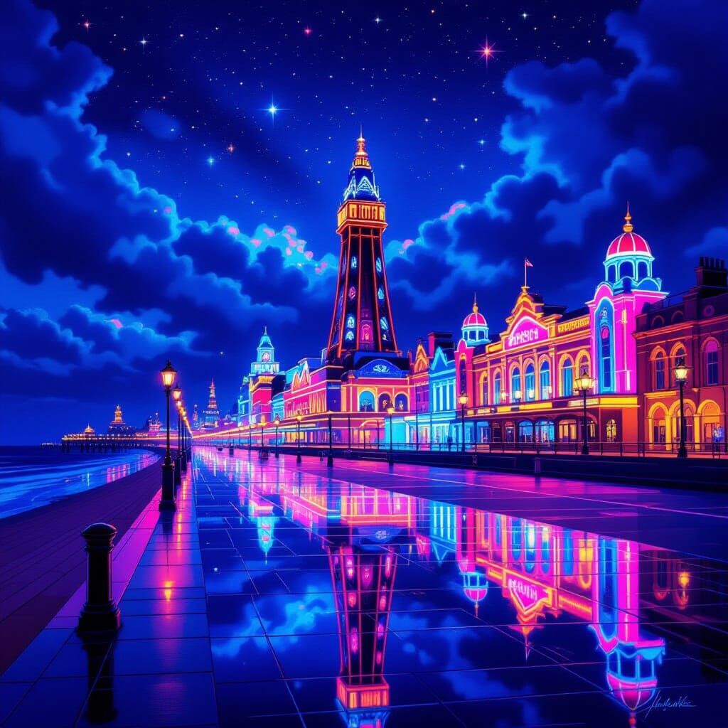 Blackpool's Neon Promenade at Night