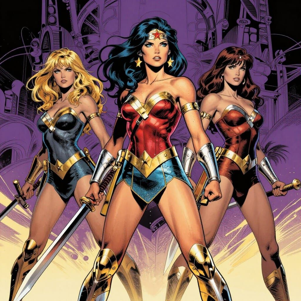 Amazon Warriors Comic Cover Art in 1970s Style