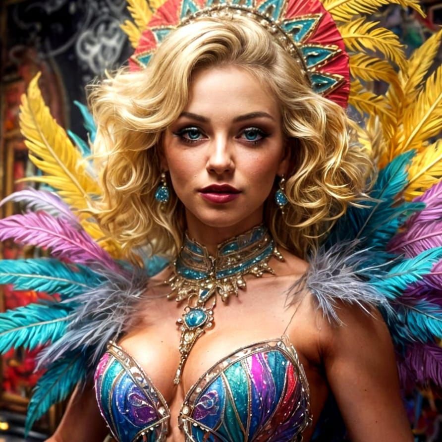 Blonde Showgirl Dancer in Colorful Cabaret Street Art Style
