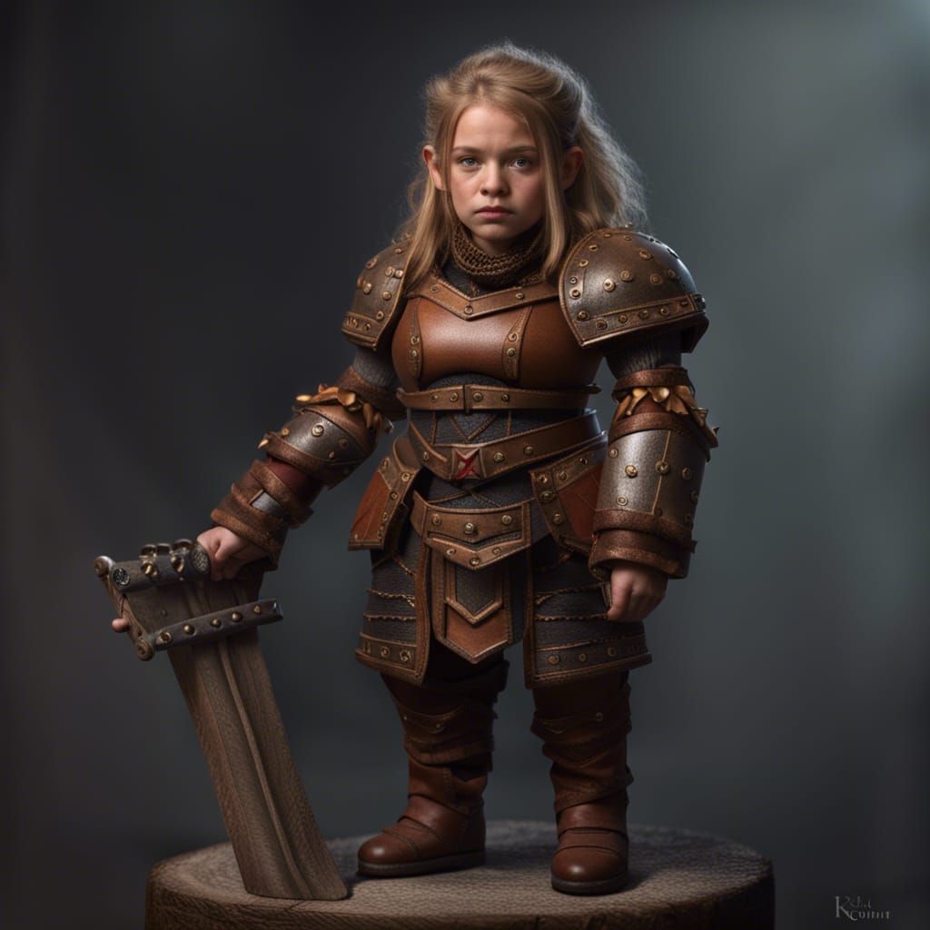 Dwarf Female Warrior in Leather Armor