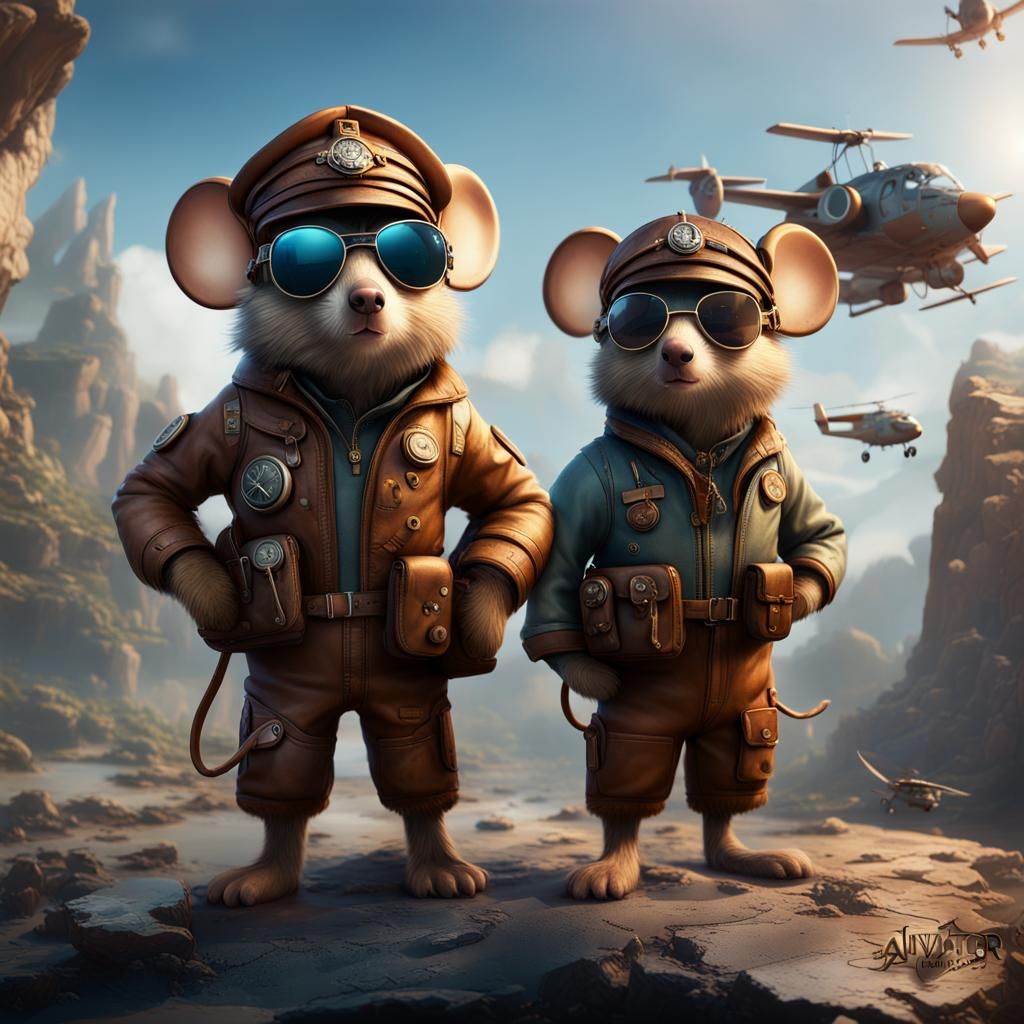 Brave Aviator Mouse and Bear Pilots