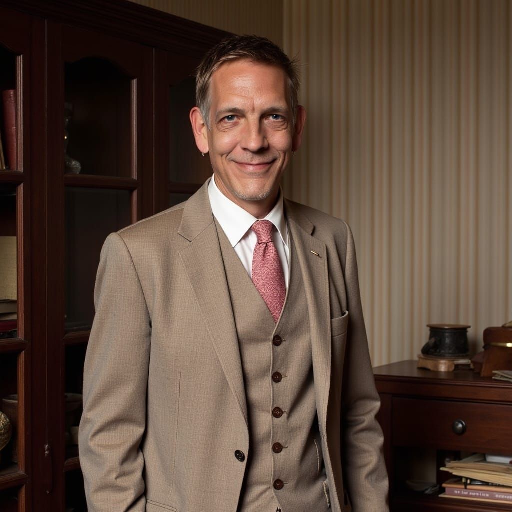 Man in Country Suit with Vintage Interior