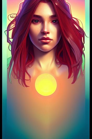 Sunset Portrait in Hyperdetailed Art Nouveau Style