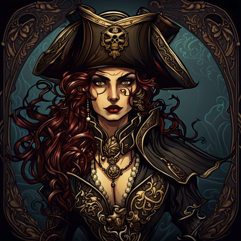 Sinister Lady Pirate Captain in Art Nouveau Style
