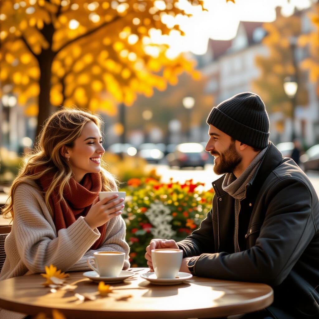 Couple Enjoying Coffee on an Autumn Morning