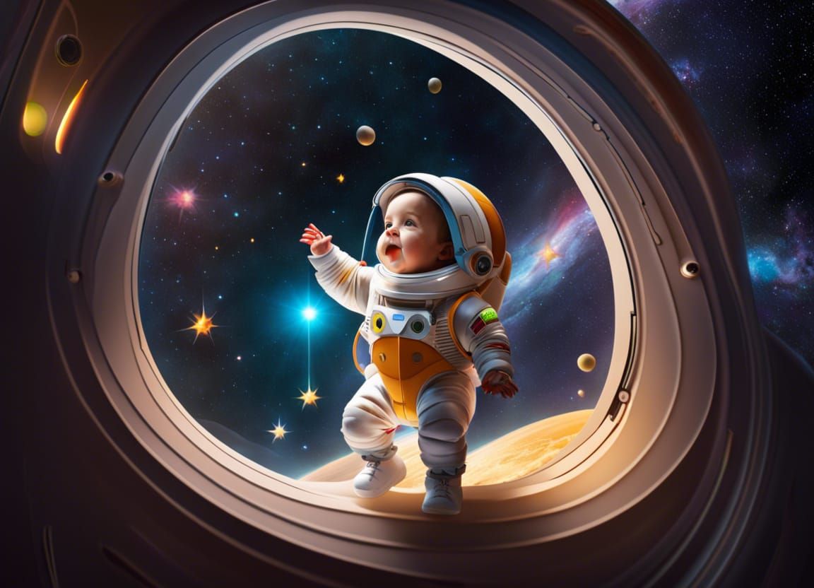 Toddler Astronaut Navigating a Stellar Light Year