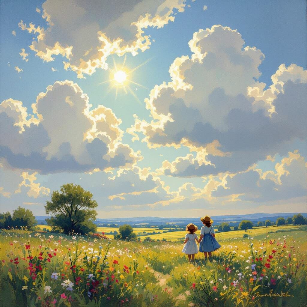 Sunlit Landscape in Impressionistic Style