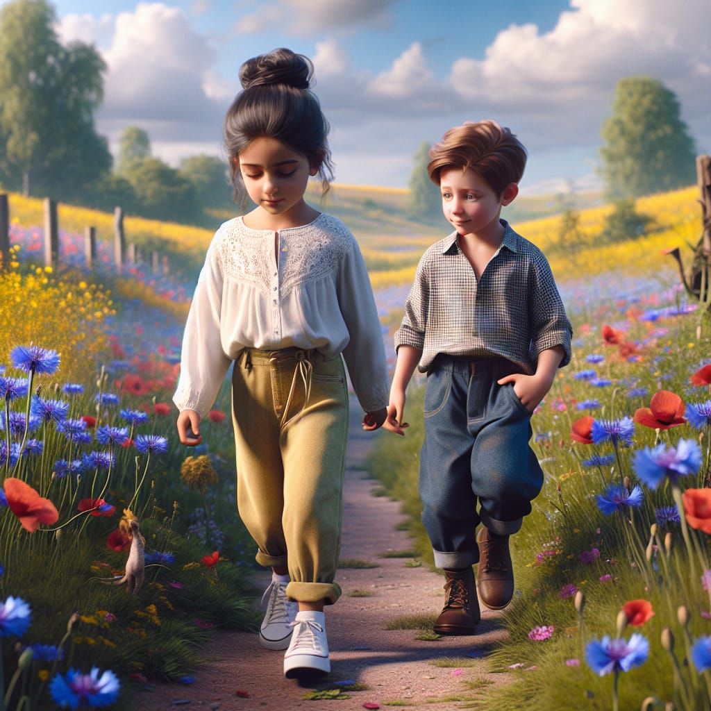 A Middle Eastern girl of around 5 years is strolling with a ...