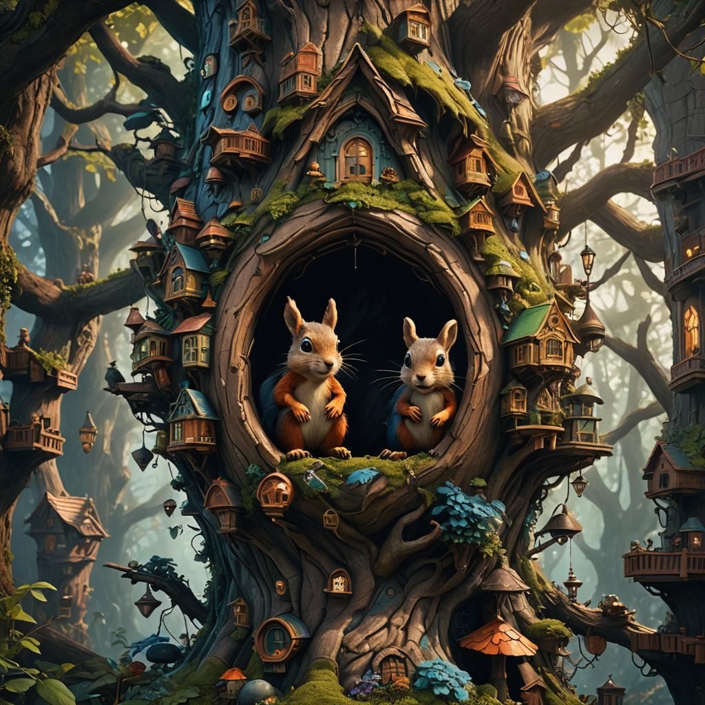 Miniature Human in Oversized Squirrel Home