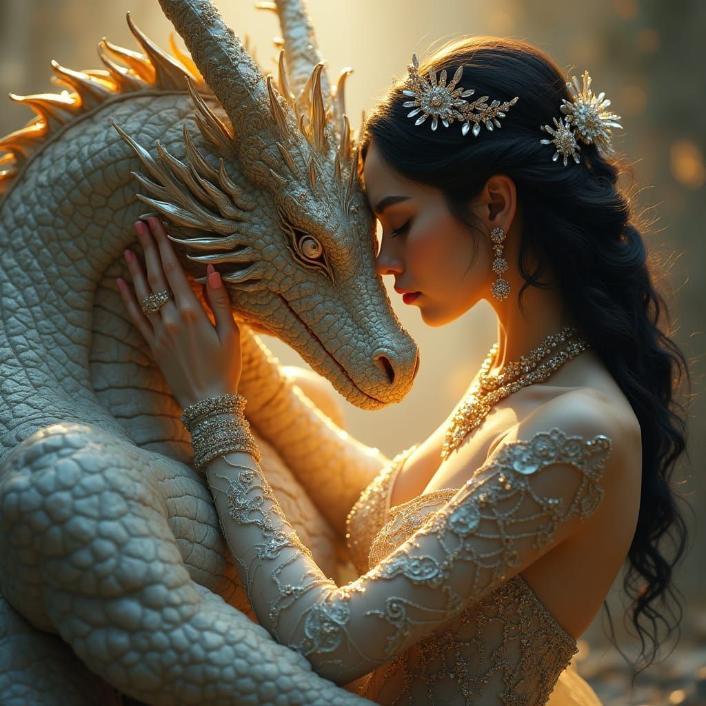 Elegant Queen and Crystal Dragon Unite in Radiant Harmony