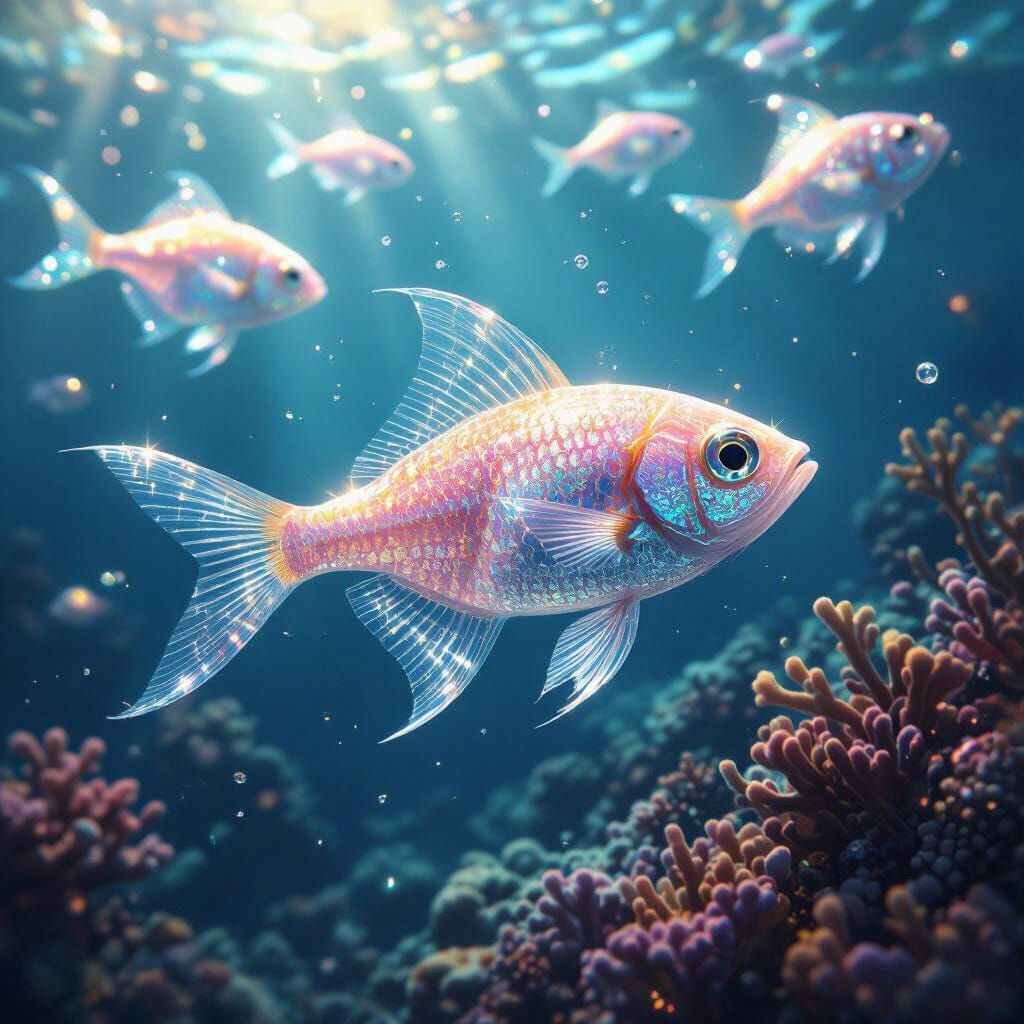 Sparkling Crystalfin Fish in Dark Fantasy Style